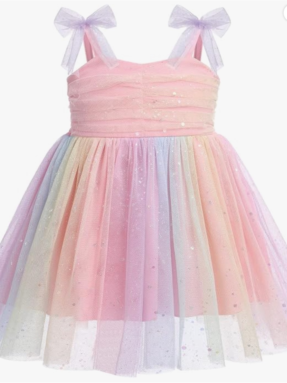 Girls Pastel Rainbow Tulle Party Dress with Bow Straps 3t-4t